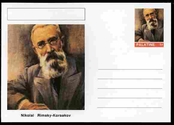 Palatine (Fantasy) Personalities - Nikolai Rimsky-Korsakov (composer) postal stationery card unused and fine, stamps on personalities, stamps on music, stamps on composers, stamps on opera