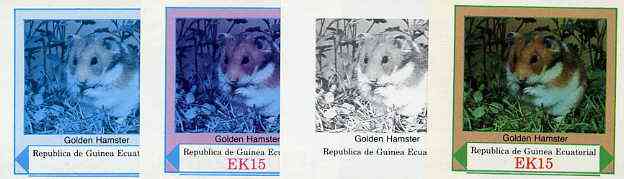 Equatorial Guinea 1977 European Animals EK15 (Golden Hamster) set of 4 imperf progressive proofs on ungummed paper comprising 1, 2, 3 and all 4 colours (as Mi 1141), stamps on animals    
