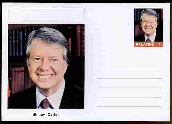 Palatine (Fantasy) Personalities - Jimmy Carter (39th USA President) postal stationery card unused and fine, stamps on personalities, stamps on constitutions, stamps on usa presidents, stamps on americana, stamps on carter