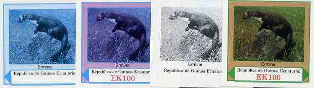 Equatorial Guinea 1977 European Animals EK100 (Ermine) set of 4 imperf progressive proofs on ungummed paper comprising 1, 2, 3 and all 4 colours (as Mi 1144), stamps on animals    