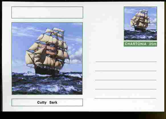Chartonia (Fantasy) Ships - Cutty Sark postal stationery card unused and fine, stamps on transport, stamps on ships, stamps on  tea , stamps on drinks