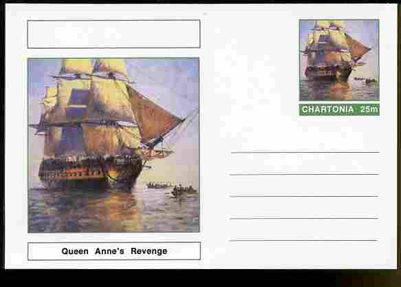 Chartonia (Fantasy) Ships - Queen Annes Revenge postal stationery card unused and fine, stamps on transport, stamps on ships, stamps on pirates