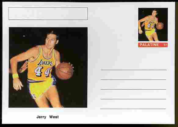 Palatine (Fantasy) Personalities - Jerry West (basketball) postal stationery card unused and fine, stamps on personalities, stamps on sport, stamps on basketball
