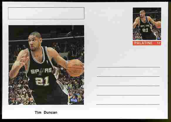 Palatine (Fantasy) Personalities - Tim Duncan (basketball) postal stationery card unused and fine, stamps on personalities, stamps on sport, stamps on basketball