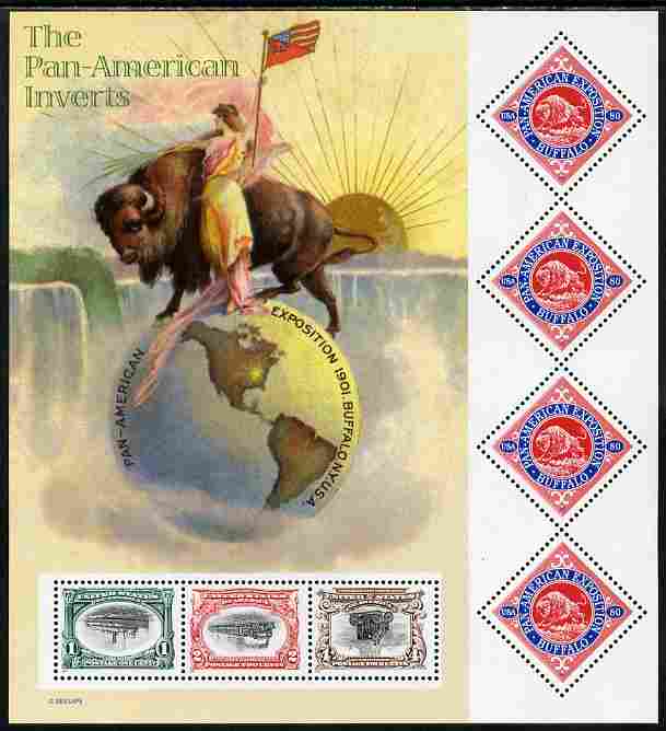 United States 2001 Pan American Inverts m/sheet unmounted mint SG 3971a, stamps on ships, stamps on railways, stamps on cars, stamps on stamponstamp, stamps on stamp on stamp, stamps on exhibitions