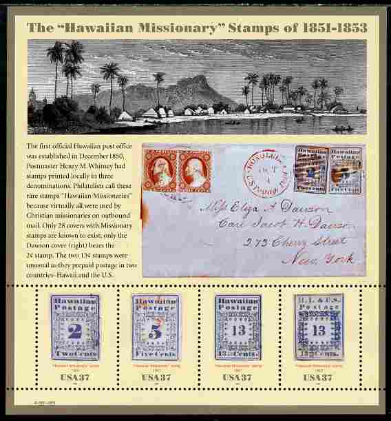 United States 2002 Hawaiian Missionary Stamps perf m/sheet unmounted mint SG MS 4193, stamps on stamponstamp, stamps on stamp on stamp
