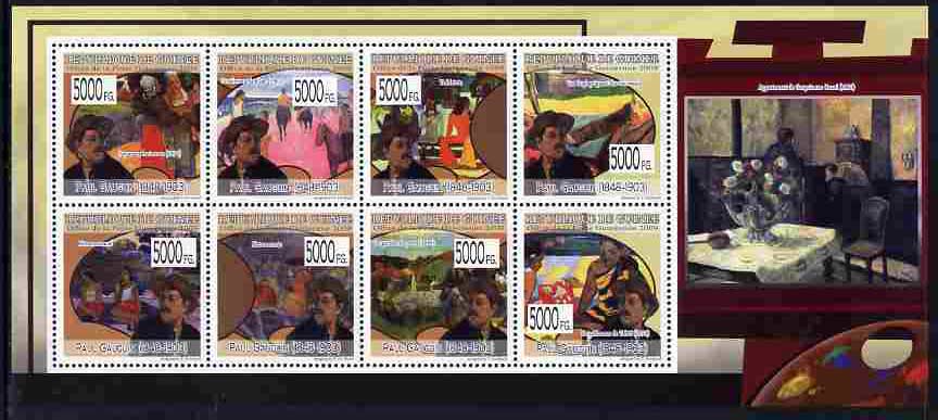 Guinea - Conakry 2009 Paintings by Paul Gauguin perf sheetlet containing 8 values unmounted mint, Michel 6959-66, stamps on arts, stamps on gauguin