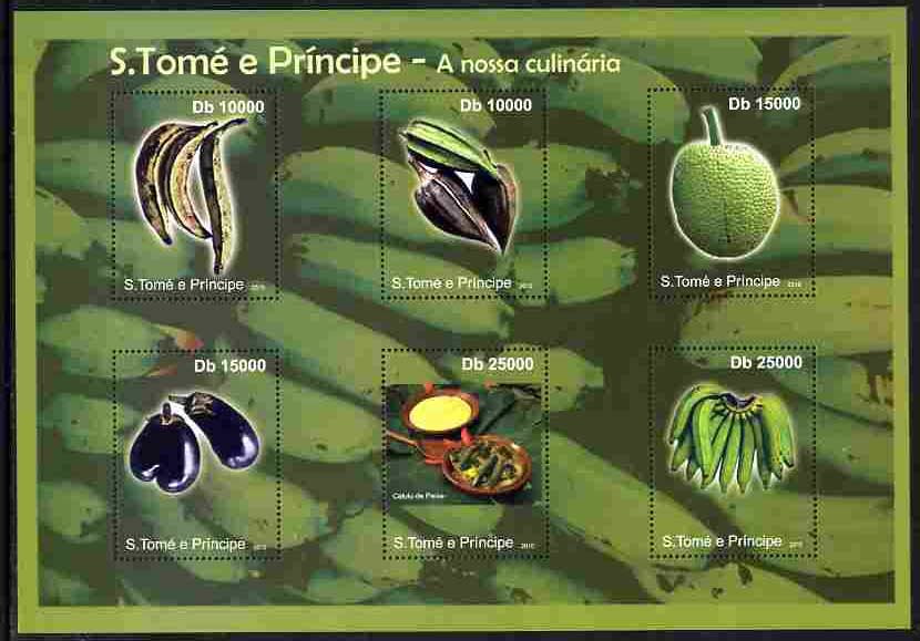 St Thomas & Prince Islands 2010 Fruit ofSt Thomas perf sheetlet containing 6 values unmounted mint , stamps on fruit, stamps on food, stamps on bananas