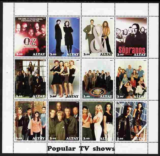Altaj Republic 2001 Popular TV shows #2 perf sheetlet containing 12 values unmounted mint, stamps on , stamps on  stamps on personalities, stamps on  stamps on films, stamps on  stamps on cinema, stamps on  stamps on movies, stamps on  stamps on women, stamps on  stamps on  tv , stamps on  stamps on 