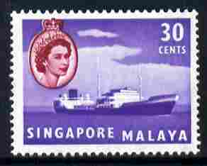Singapore 1955-59 Oil Tanker 30c unmounted mint, SG 48, stamps on ships, stamps on  oil , stamps on 