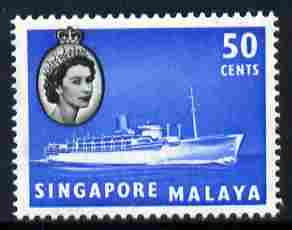 Singapore 1955-59 Chusan III 50c unmounted mint, SG 49, stamps on ships, stamps on 