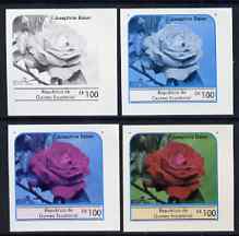 Equatorial Guinea 1976 Roses EK100 (Josephine Baker) set of 4 imperf progressive proofs on ungummed paper comprising 1, 2, 3 and all 4 colours (as Mi 979) , stamps on flowers    roses