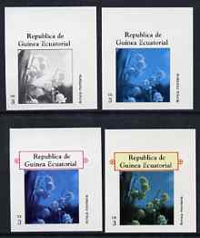 Equatorial Guinea 1977 Flowers EK3 (Arnica montana) set of 4 imperf progressive proofs on ungummed paper comprising 1, 2, 3 and all 4 colours (as Mi 1214) , stamps on flowers