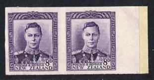 New Zealand 1947-52 KG6 8d violet IMPERF horiz pair on thin card, rare thus, as SG684, stamps on , stamps on  kg6 , stamps on 