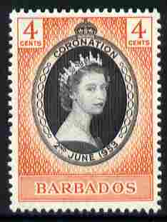 Barbados 1953 Coronation 4c unmounted mint SG 302, stamps on coronation, stamps on royalty