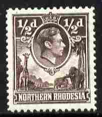 Northern Rhodesia 1938-52 KG6 1/2d chocolate P12.5 unmounted mint, SG 26, stamps on , stamps on  kg6 , stamps on 