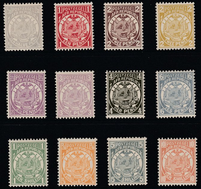 Transvaal 1885-93 General Issue set of 12 values 1/2d to 10s Perf 12.5 unmounted mint probable reprints, SG 175-186 cat Â£110, stamps on 