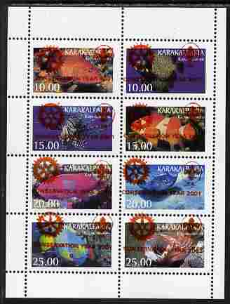 Karakalpakia Republic 2001 Conservation Year with Rotary & Scout Logos overprinted in red on 1997 Fish perf sheetlet containing set of 8 unmounted mint, stamps on rotary, stamps on scouts, stamps on fish