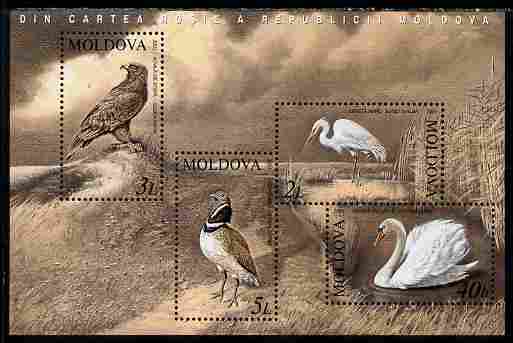 Moldova 2003 Birds perf m/sheet unmounted mint SG MS 481, stamps on birds, stamps on swans, stamps on eagles, stamps on birds of prey, stamps on egrets