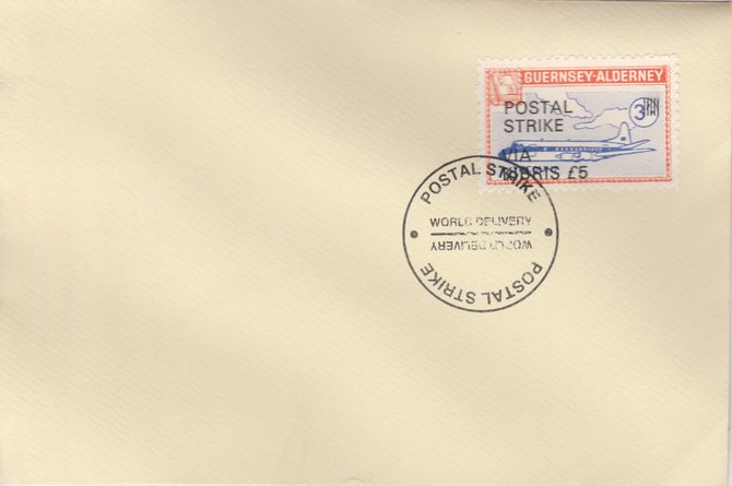 Guernsey - Alderney 1971 Postal Strike cover to Kibris bearing 1967 Viscount 3s overprinted POSTAL STRIKE VIA KIBRIS Â£5 cancelled with World Delivery postmark, stamps on aviation, stamps on europa, stamps on strike, stamps on viscount