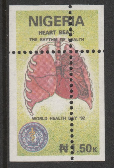 Nigeria 1992 World Health Day (Heart) 1n50 with perfrations misplaced unmounted mint as SG 627, stamps on medical, stamps on heart
