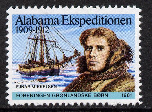 Cinderella - Greenland 1981 label commemorating the 1909-12 Alabama Expedition showing Mikkelsen & his ship unmounted mint*, stamps on ships, stamps on explorers, stamps on polar