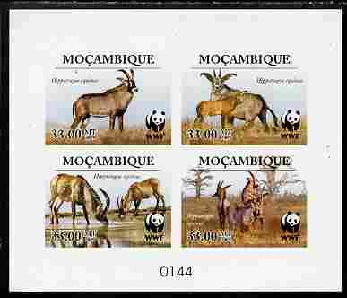 Mozambique 2009 WWF - Antelope Hippotragus equinus imperf deluxe sheetlet containing 4 vaues (numbered from a limited edition), stamps on animals, stamps on  wwf , stamps on antelope
