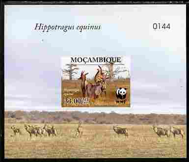 Mozambique 2009 WWF - Antelope Hippotragus equinus imperf deluxe sheetlet #2 (numbered from a limited edition), stamps on animals, stamps on  wwf , stamps on antelope