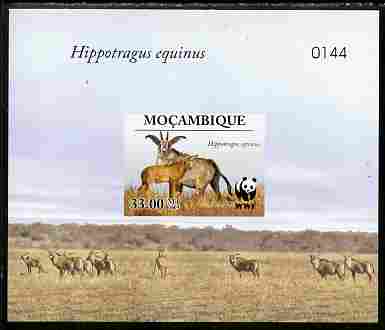Mozambique 2009 WWF - Antelope Hippotragus equinus imperf deluxe sheetlet #3 (numbered from a limited edition), stamps on animals, stamps on  wwf , stamps on antelope