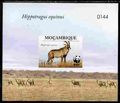 Mozambique 2009 WWF - Antelope Hippotragus equinus imperf deluxe sheetlet #4 (numbered from a limited edition), stamps on , stamps on  stamps on animals, stamps on  stamps on  wwf , stamps on  stamps on antelope
