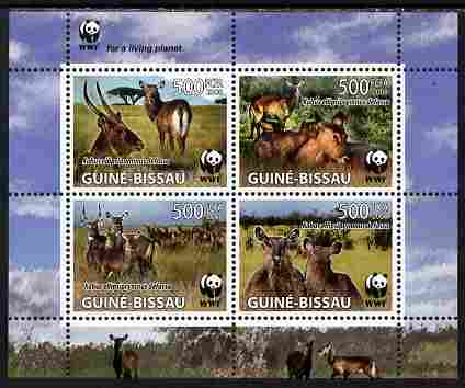 Guinea - Bissau 2008 WWF - Kobus perf sheetlet containing set of 4 vaues unmounted mint as Michel 2626-49, stamps on animals, stamps on  wwf , stamps on antelope
