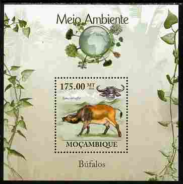 Mozambique 2010 The Environment - Buffalo perf souvenir sheet unmounted mint Michel BL 302, stamps on animals, stamps on buffaloes, stamps on bovine, stamps on environment, stamps on 