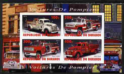 Burundi 2010 Fire Engines #1 imperf sheetlet containing 4 values unmounted mint, stamps on , stamps on  stamps on fire