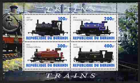Burundi 2010 Steam Locomotives #2 perf sheetlet containing 4 values unmounted mint, stamps on railways