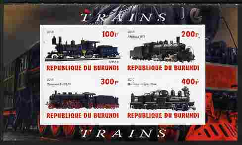 Burundi 2010 Steam Locomotives #4 imperf sheetlet containing 4 values unmounted mint, stamps on railways