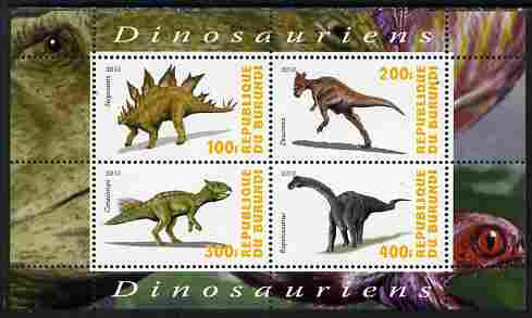 Burundi 2010 Dinosaurs #1 perf sheetlet containing 4 values unmounted mint, stamps on dinosaurs
