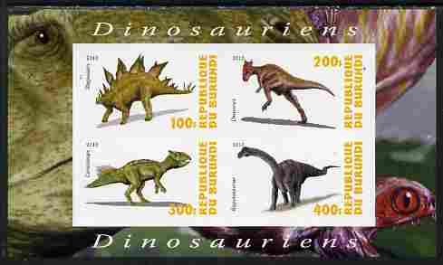 Burundi 2010 Dinosaurs #1 imperf sheetlet containing 4 values unmounted mint, stamps on dinosaurs