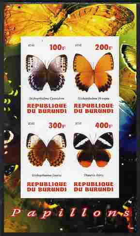 Burundi 2010 Butterflies #1 imperf sheetlet containing 4 values unmounted mint, stamps on butterflies