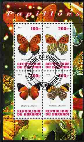 Burundi 2010 Butterflies #2 perf sheetlet containing 4 values fine cto used, stamps on butterflies