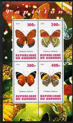 Burundi 2010 Butterflies #2 perf sheetlet containing 4 values unmounted mint, stamps on butterflies