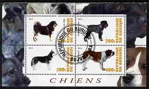 Burundi 2010 Dogs #2 perf sheetlet containing 4 values fine cto used, stamps on dogs