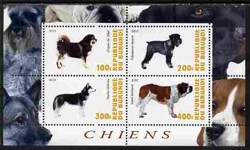 Burundi 2010 Dogs #2 perf sheetlet containing 4 values unmounted mint, stamps on dogs