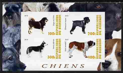 Burundi 2010 Dogs #2 imperf sheetlet containing 4 values unmounted mint, stamps on dogs