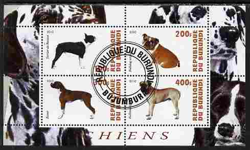 Burundi 2010 Dogs #3 perf sheetlet containing 4 values fine cto used, stamps on dogs