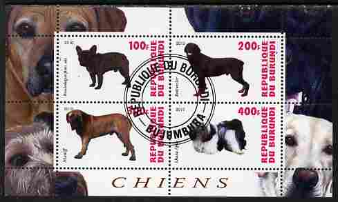 Burundi 2010 Dogs #4 perf sheetlet containing 4 values fine cto used, stamps on dogs