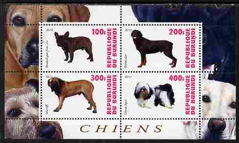 Burundi 2010 Dogs #4 perf sheetlet containing 4 values unmounted mint, stamps on dogs