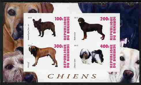 Burundi 2010 Dogs #4 imperf sheetlet containing 4 values unmounted mint, stamps on dogs
