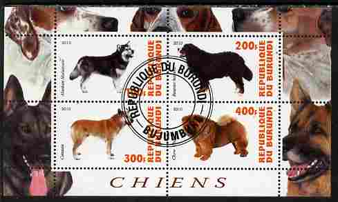 Burundi 2010 Dogs #5 perf sheetlet containing 4 values fine cto used, stamps on dogs