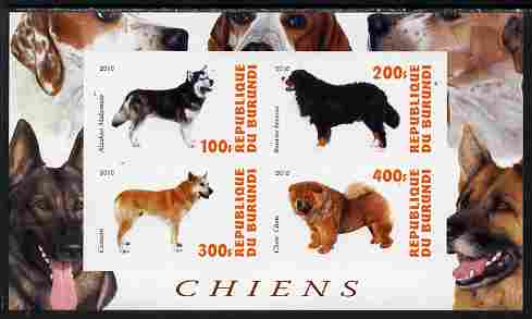 Burundi 2010 Dogs #5 imperf sheetlet containing 4 values unmounted mint, stamps on dogs