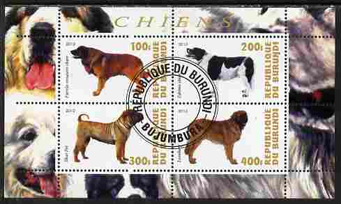Burundi 2010 Dogs #7 perf sheetlet containing 4 values fine cto used, stamps on dogs
